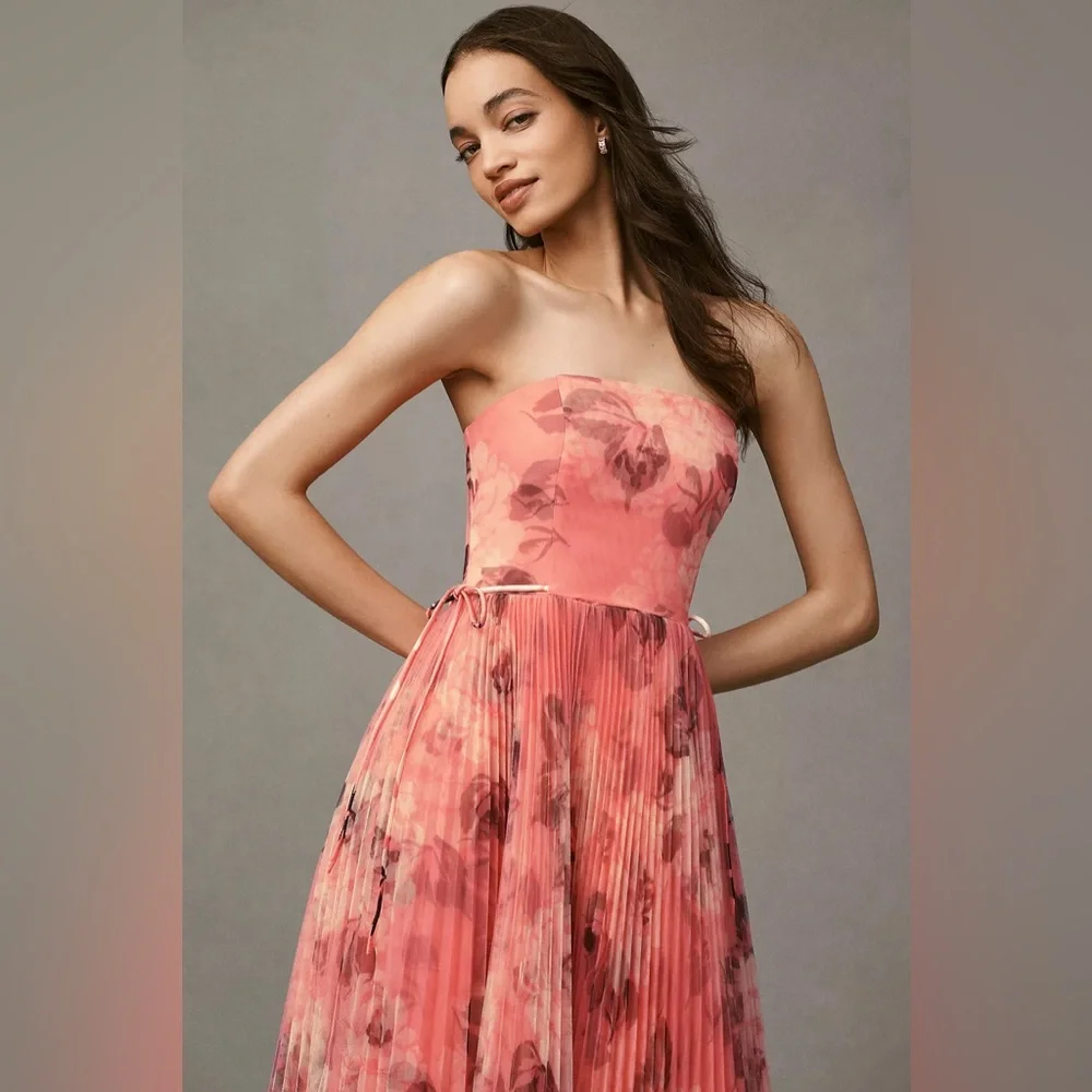 Hutch Strapless Floral Dress in Pink and Red - Picture 2 of 7
